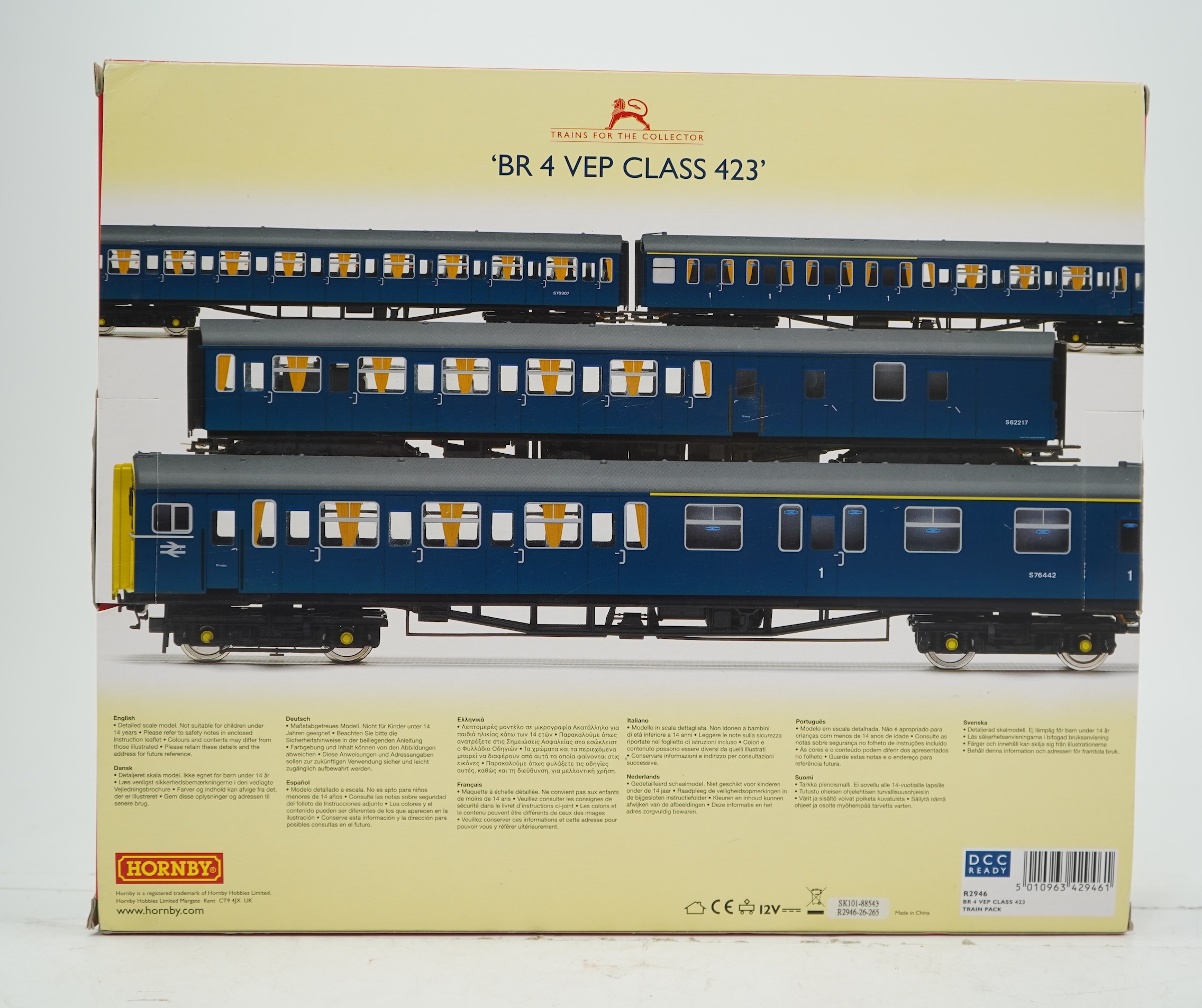 A Hornby Hobbies ‘BR 4 VEP Class 423’ train pack (R2946), comprising of a four car train